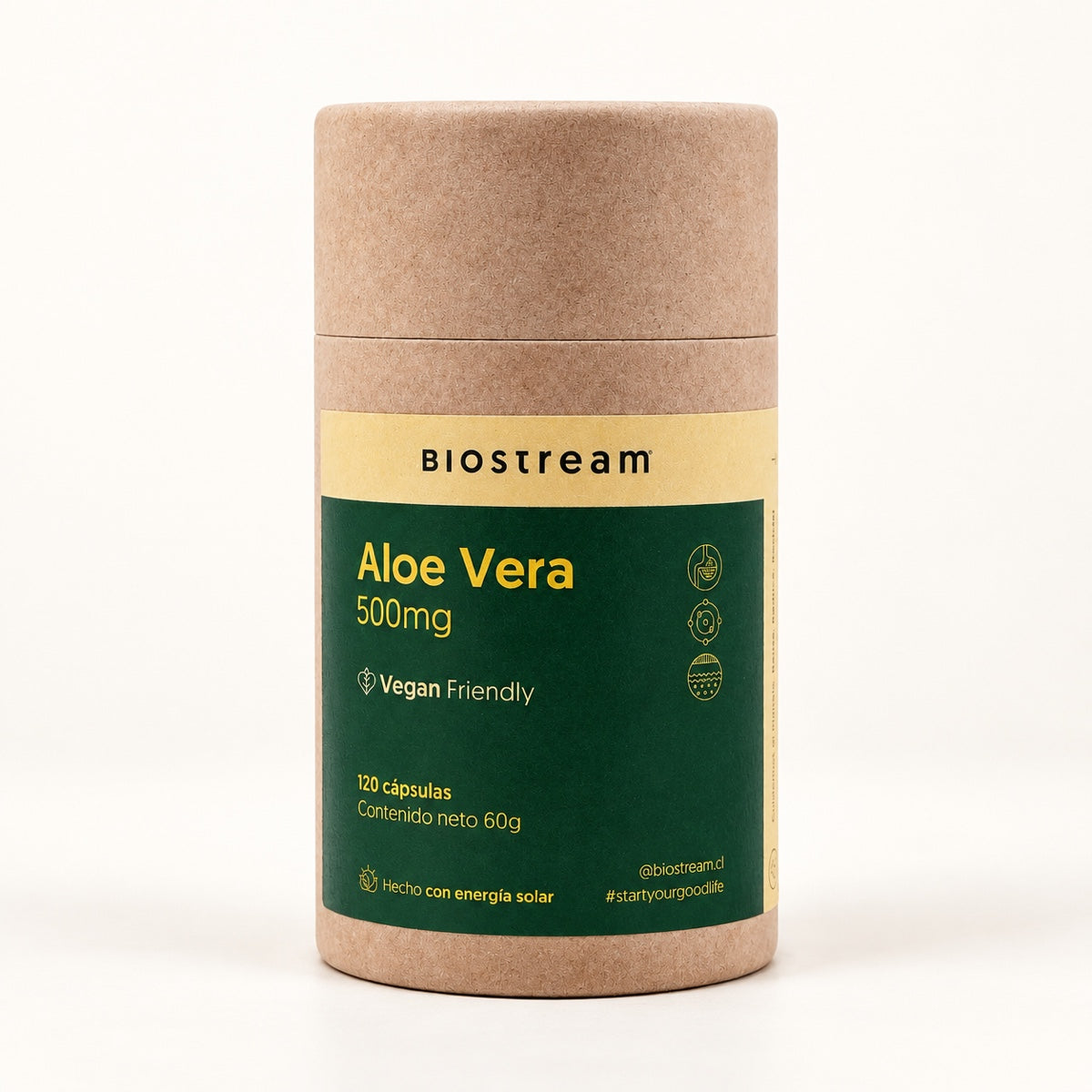 Aloe Vera BioStream 500 mg, envase de 120 cápsulas veganas