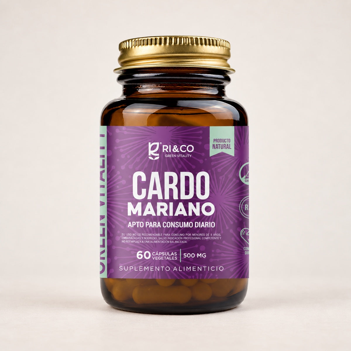 Cardo Mariano RI&CO, frasco de 60 cápsulas vegetales de 500 mg.