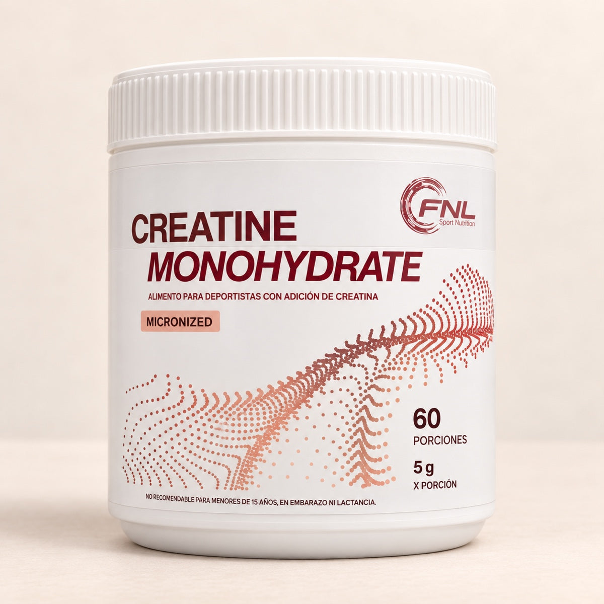 Creatina monohidrato FNL, envase de 60 porciones de 5 g