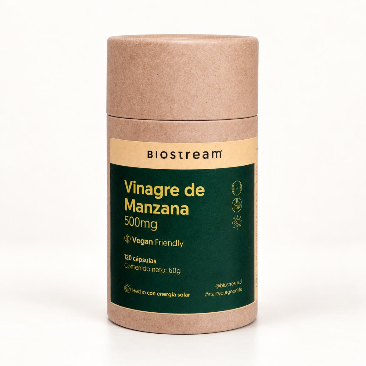 Vinagre de Manzana BioStream 500 mg, envase de 120 cápsulas veganas
