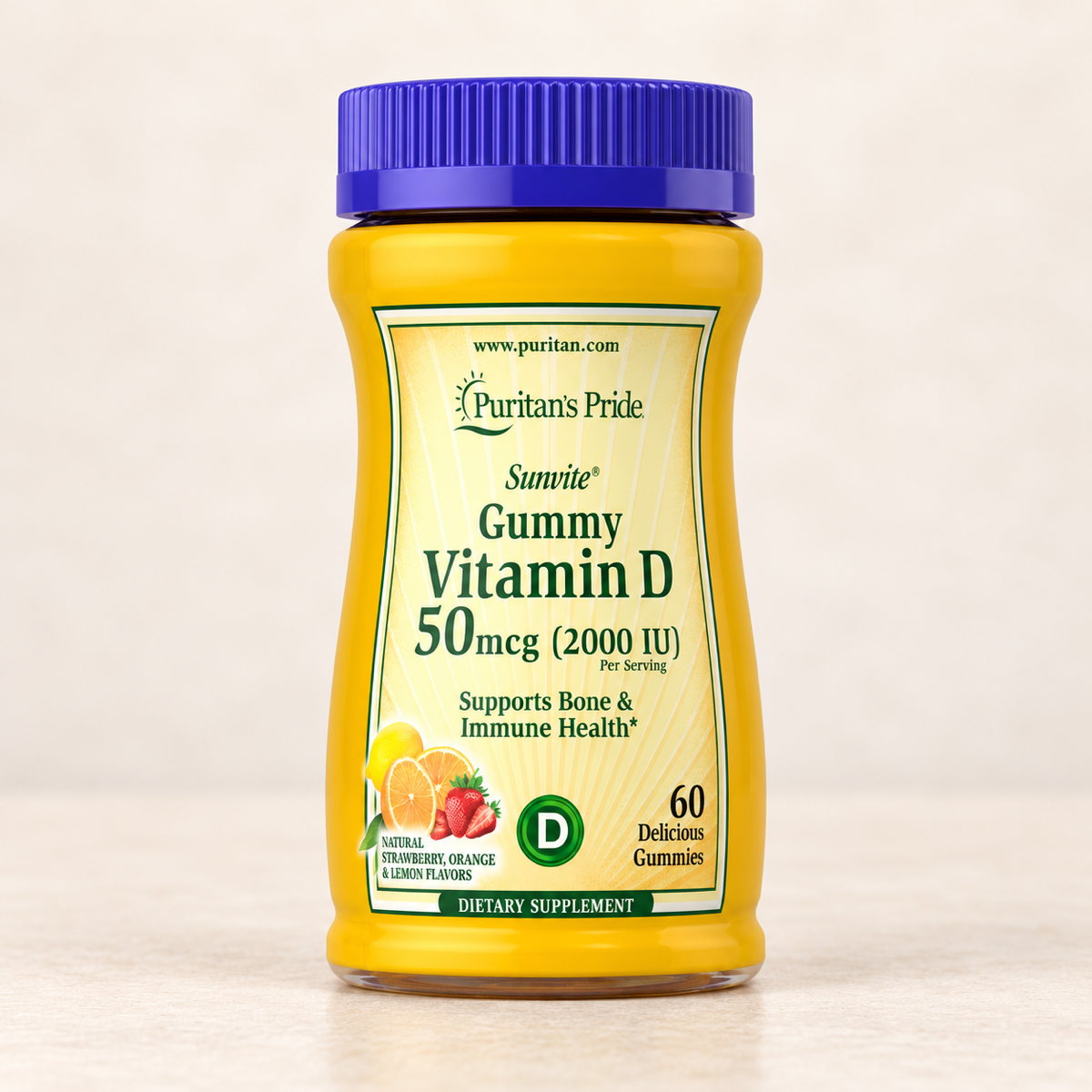 Vitamina D3 Puritan’s Pride, 60 gomitas de sabores frutales