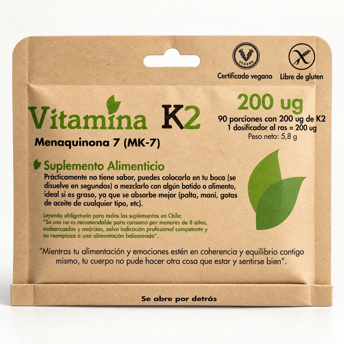 Vitamina K2 Dulzura Natural en envase kraft