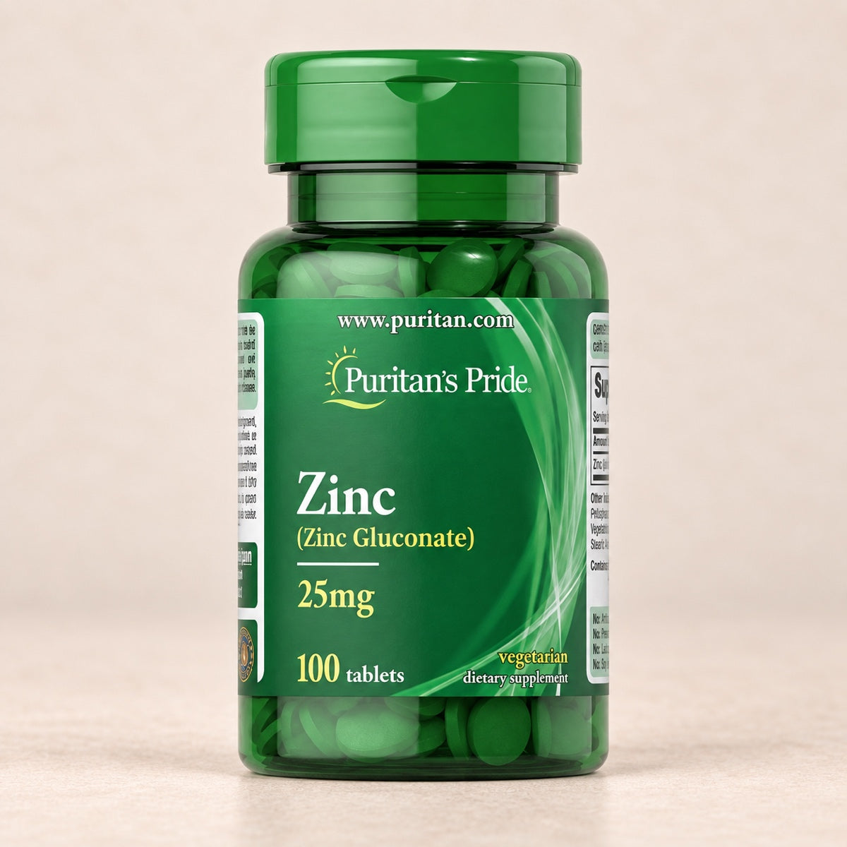 Zinc Puritan’s Pride 25 mg como gluconato de zinc, 100 tabletas